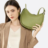 Arden Woven Crescent Bag – Genuine Leather Shoulder Bag - in Green | Arvea Bags