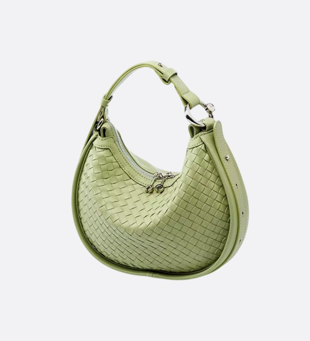 Arden Woven Crescent Bag – Genuine Leather Shoulder Bag - in Green | Arvea Bags