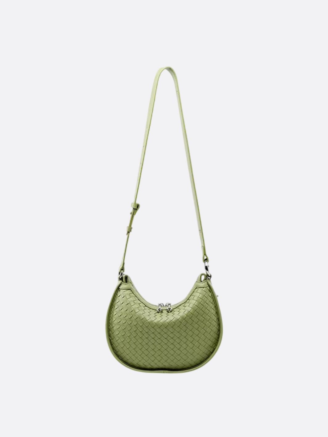 Arden Woven Crescent Bag – Genuine Leather Shoulder Bag - in Green | Arvea Bags