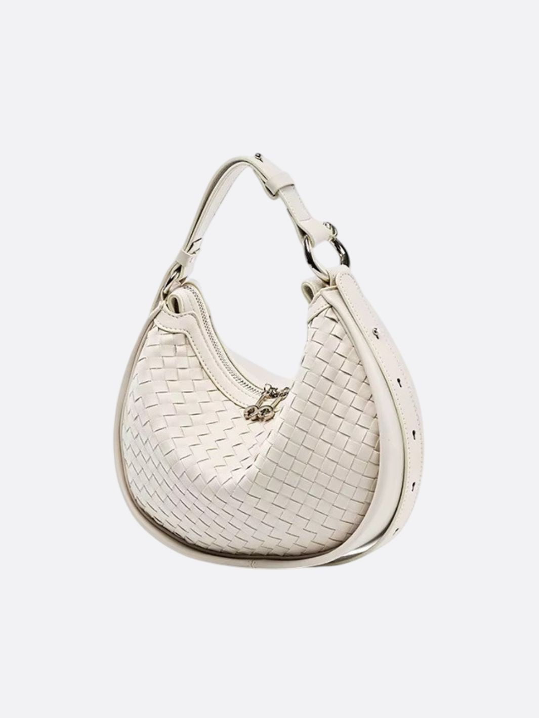 Arden Woven Crescent Bag – Genuine Leather Shoulder Bag - in Light Beige | Arvea Bags