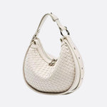 Arden Woven Crescent Bag – Genuine Leather Shoulder Bag - in Light Beige | Arvea Bags