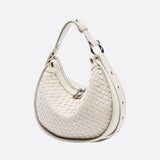 Arden Woven Crescent Bag – Genuine Leather Shoulder Bag - in Light Beige | Arvea Bags