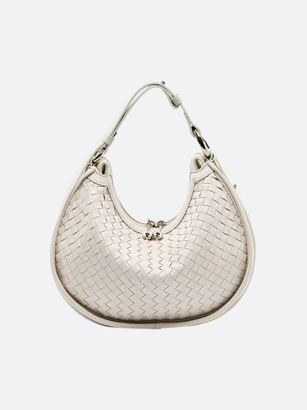 Arden Woven Crescent Bag – Genuine Leather Shoulder Bag - in Light Beige | Arvea Bags