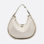 Arden Woven Crescent Bag – Genuine Leather Shoulder Bag - in Light Beige | Arvea Bags
