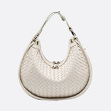Arden Woven Crescent Bag – Genuine Leather Shoulder Bag - in Light Beige | Arvea Bags