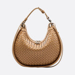 Arden Woven Crescent Bag – Genuine Leather Shoulder Bag - in Light Brown | Arvea Bags