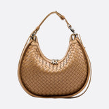 Arden Woven Crescent Bag – Genuine Leather Shoulder Bag - in Light Brown | Arvea Bags