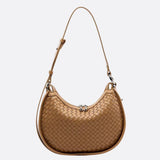 Arden Woven Crescent Bag – Genuine Leather Shoulder Bag - in Light Brown | Arvea Bags