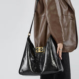 Aria | Glossy Leather Shoulder Bag – Bold & Elegant - in Black | Arvea Bags