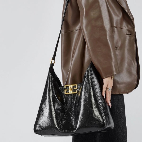 Aria | Glossy Leather Shoulder Bag – Bold & Elegant - in Black | Arvea Bags