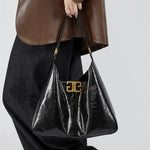 Aria | Glossy Leather Shoulder Bag – Bold & Elegant - in Black | Arvea Bags