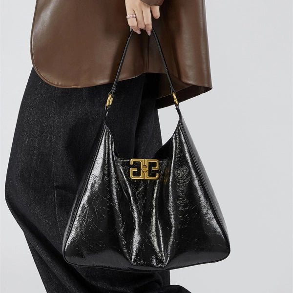 Aria | Glossy Leather Shoulder Bag – Bold & Elegant - in Black | Arvea Bags