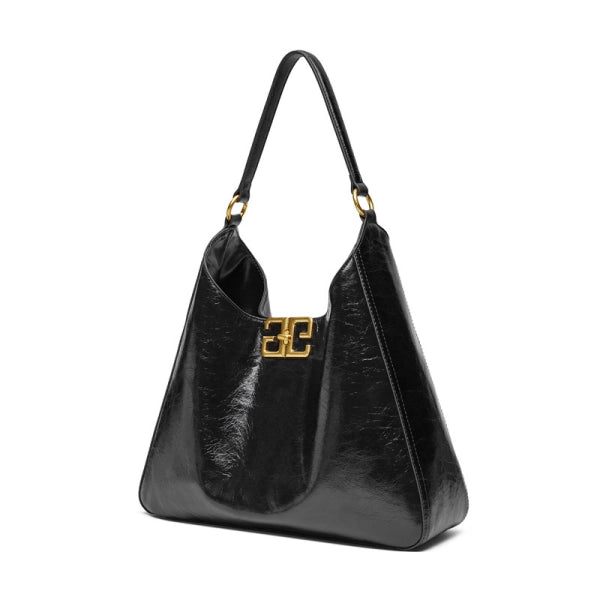 Aria | Glossy Leather Shoulder Bag – Bold & Elegant - in Black | Arvea Bags