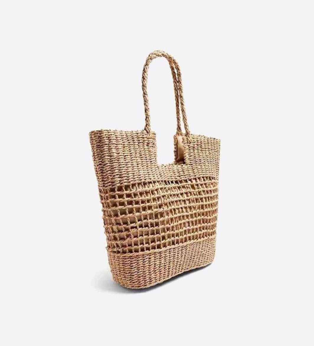Aria Woven Rope Tote – Natural Open - Weave Handbag - in Beige | Arvea Bags
