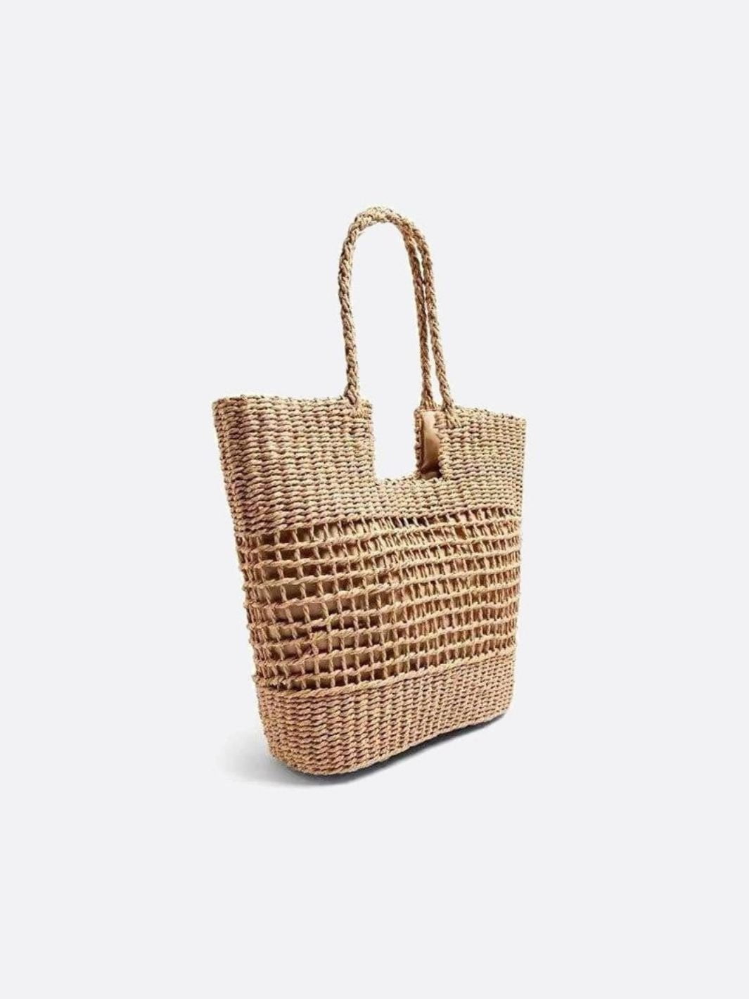 Aria Woven Rope Tote – Natural Open - Weave Handbag - in Beige | Arvea Bags