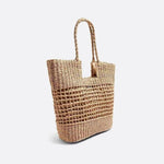 Aria Woven Rope Tote – Natural Open - Weave Handbag - in Beige | Arvea Bags