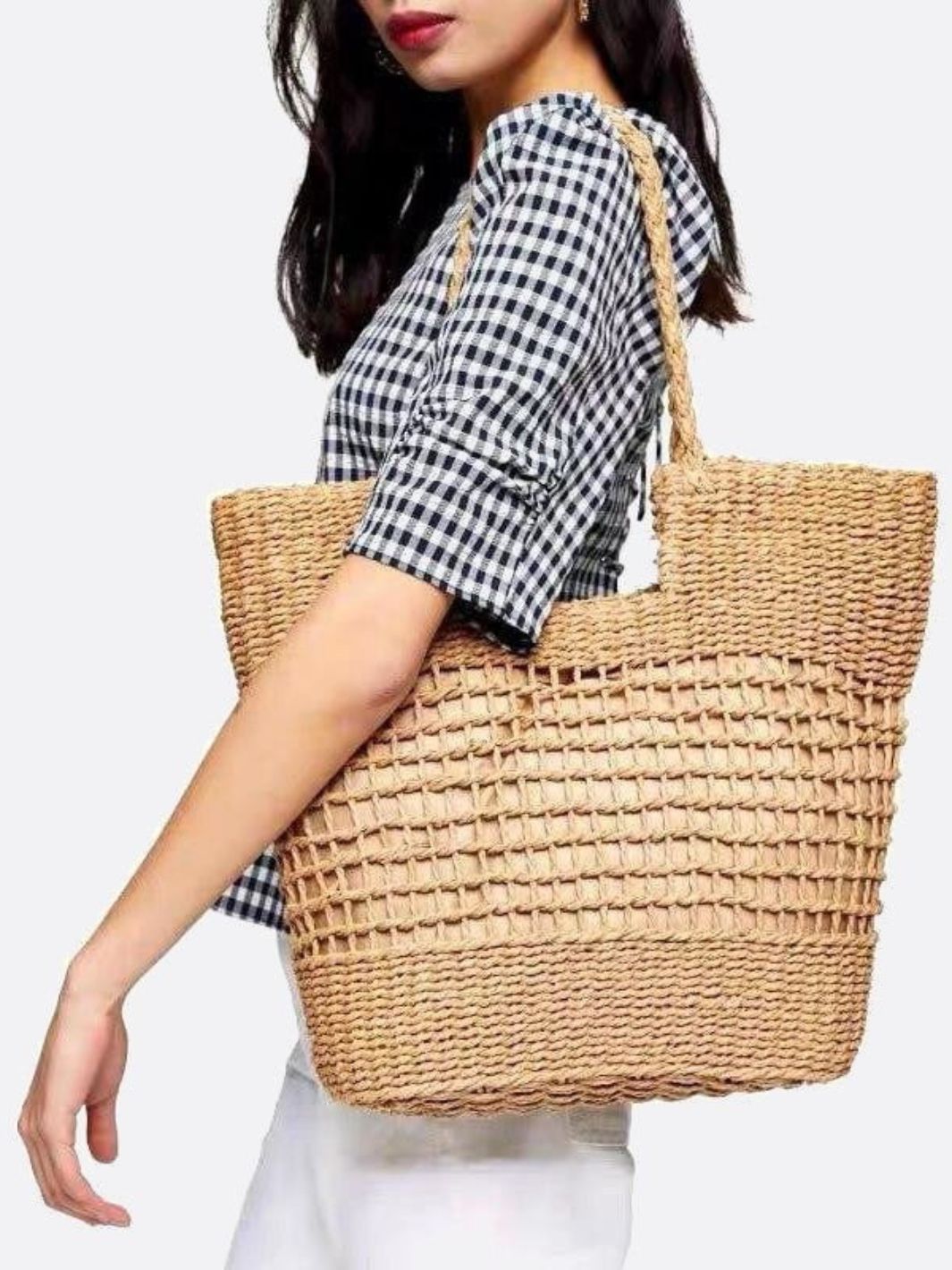 Aria Woven Rope Tote – Natural Open - Weave Handbag - in Beige | Arvea Bags
