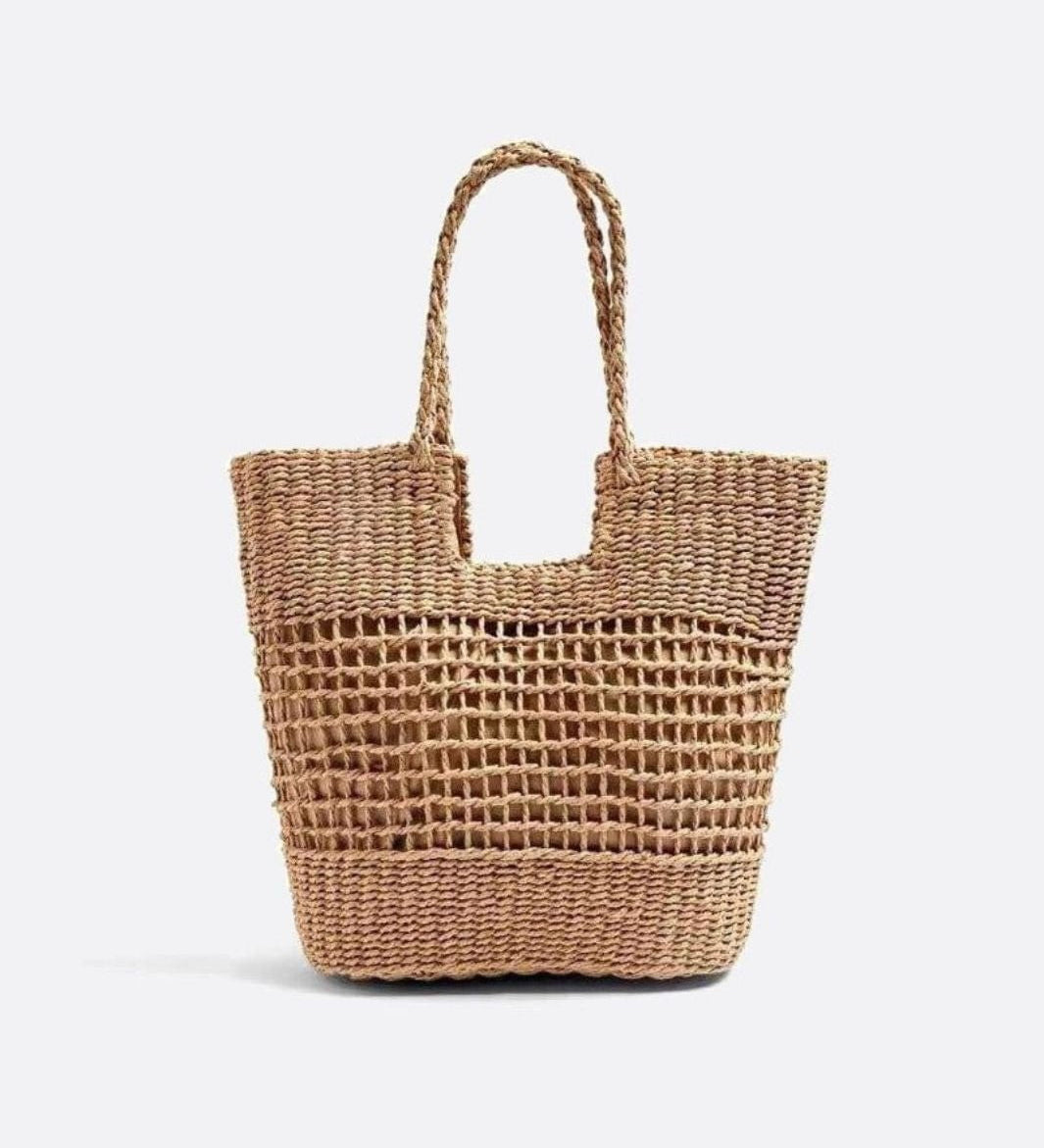 Aria Woven Rope Tote – Natural Open - Weave Handbag - in Beige | Arvea Bags