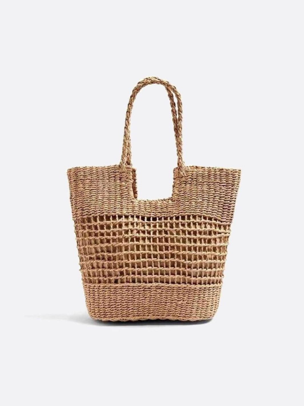 Aria Woven Rope Tote – Natural Open - Weave Handbag - in Beige | Arvea Bags