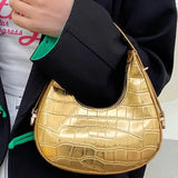 Aurelia | Luxe Gold Croc - Embossed Shoulder Bag – Glamorous & Bold - in Gold | Arvea Bags