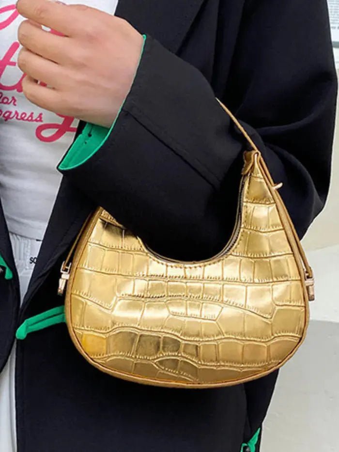 Aurelia | Luxe Gold Croc - Embossed Shoulder Bag – Glamorous & Bold - in Gold | Arvea Bags
