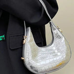 Aurelia | Luxe Gold Croc - Embossed Shoulder Bag – Glamorous & Bold - in Silver | Arvea Bags