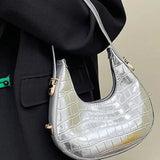 Aurelia | Luxe Gold Croc - Embossed Shoulder Bag – Glamorous & Bold - in Silver | Arvea Bags