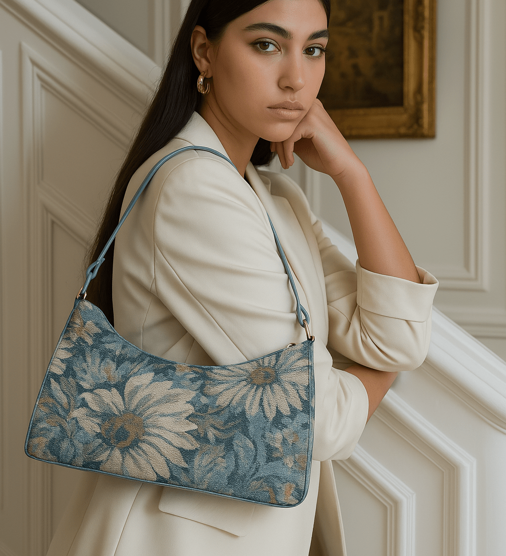 Aurora - Bags Essentials | Iris Artistic Floral Shoulder Bag - in Blue | Arvea Bags