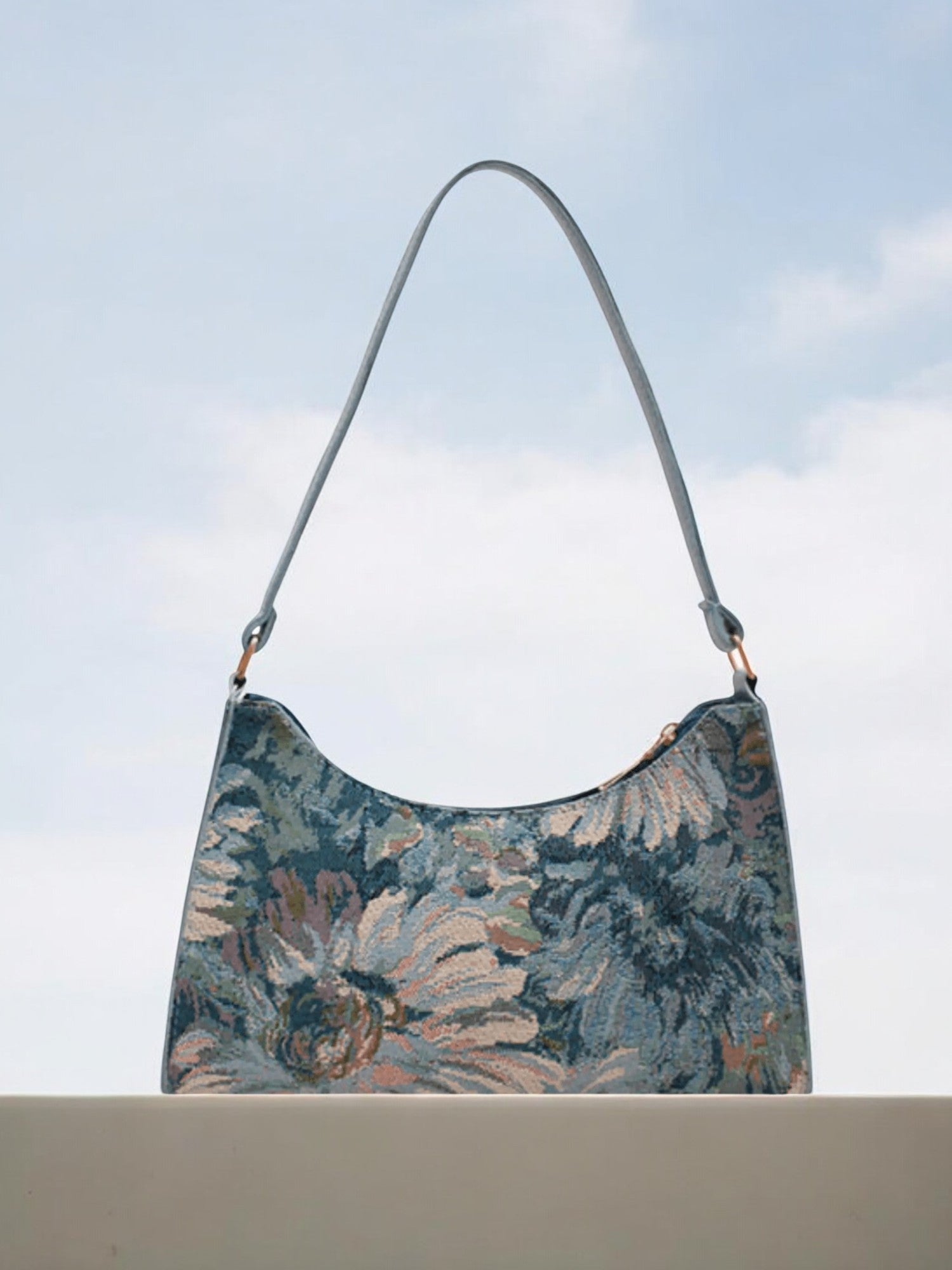 Aurora - Bags Essentials | Iris Artistic Floral Shoulder Bag - in Blue | Arvea Bags