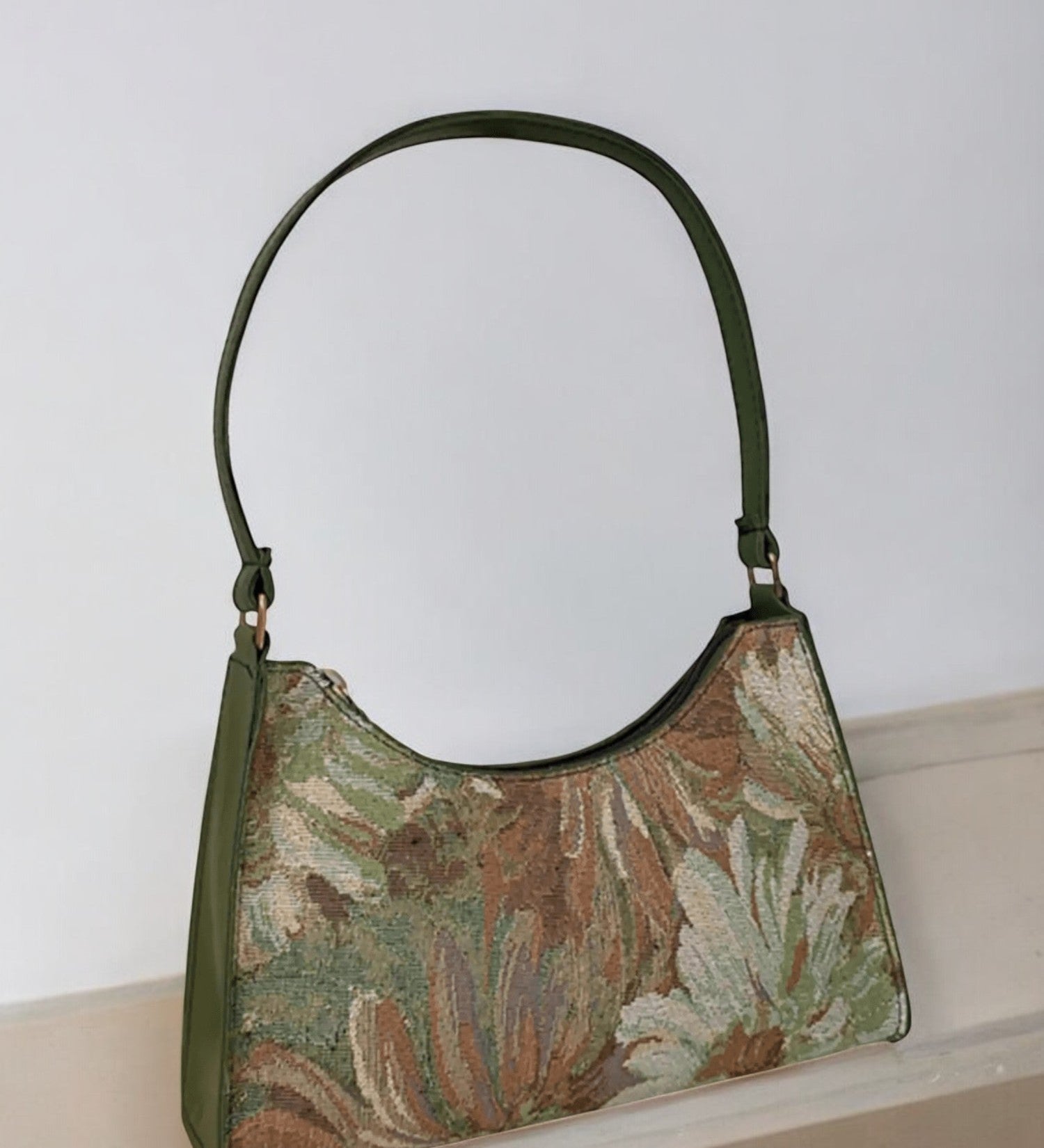 Aurora - Bags Essentials | Iris Artistic Floral Shoulder Bag - in Dark Green | Arvea Bags