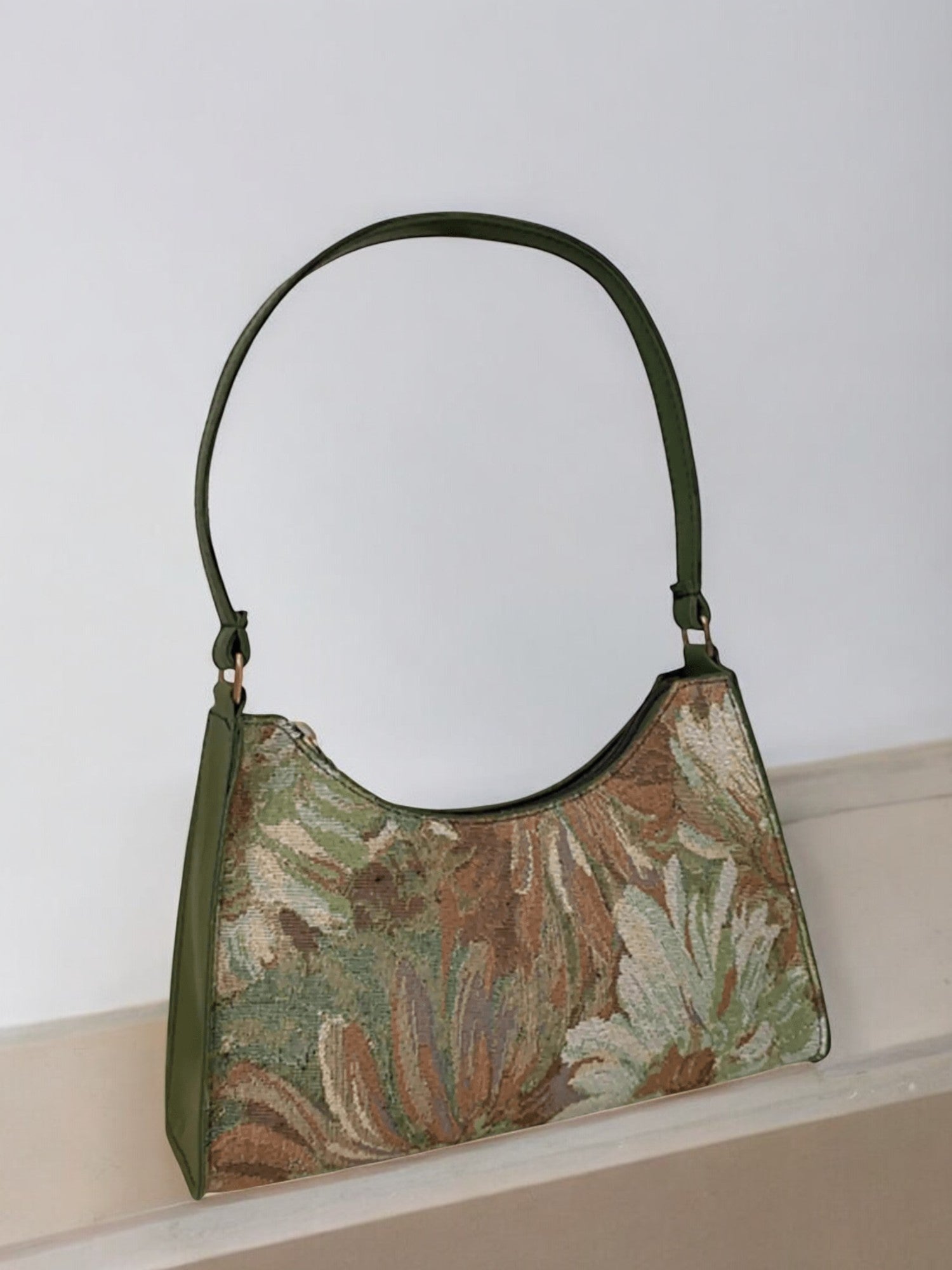Aurora - Bags Essentials | Iris Artistic Floral Shoulder Bag - in Dark Green | Arvea Bags