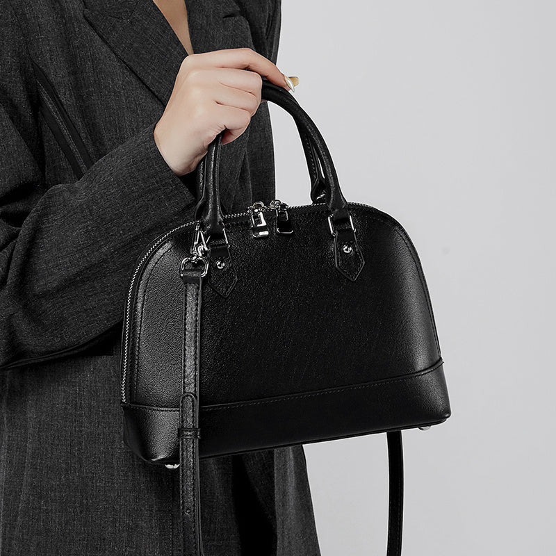 Aurora | Black Dome Satchel Bag – Sophisticated & Functional - in Black | Arvea Bags