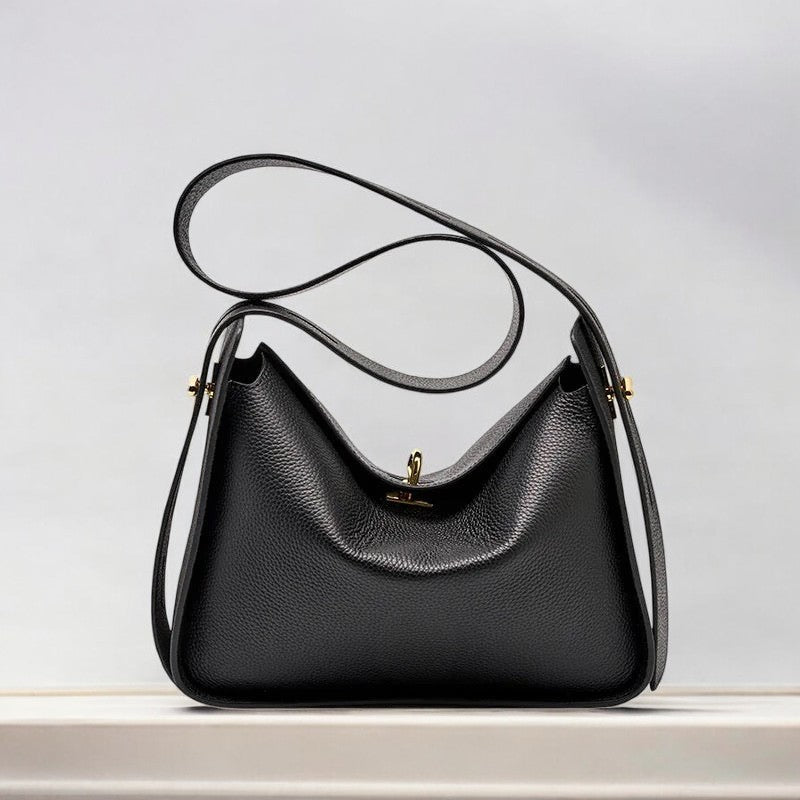 Aurora | Black Leather Shoulder Bag – Luxury Soft Cowhide Crossbody for Women - in Black | Arvea Bags