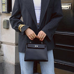 Aurora Classic Women's Black Leather Top Handle Bag – Elegant Full - Grain Handbag UK - in Black | Arvea Bags