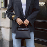 Aurora Classic Women's Black Leather Top Handle Bag – Elegant Full - Grain Handbag UK - in Black | Arvea Bags