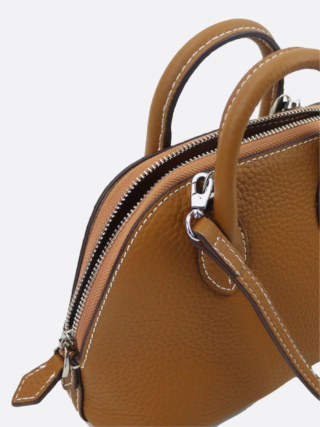 Aurora Dome Mini Handbag – Pebbled Top - Handle Bag with Detachable Strap - in Camel | Arvea Bags