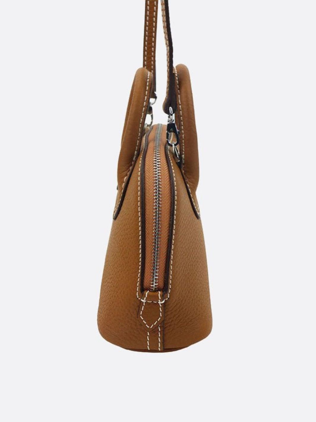 Aurora Dome Mini Handbag – Pebbled Top - Handle Bag with Detachable Strap - in Camel | Arvea Bags