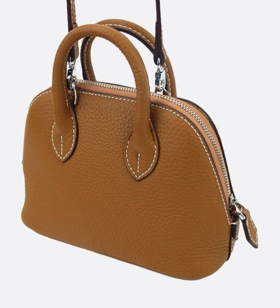 Aurora Dome Mini Handbag – Pebbled Top - Handle Bag with Detachable Strap - in Camel | Arvea Bags