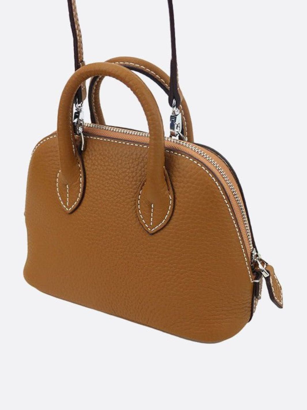 Aurora Dome Mini Handbag – Pebbled Top - Handle Bag with Detachable Strap - in Camel | Arvea Bags
