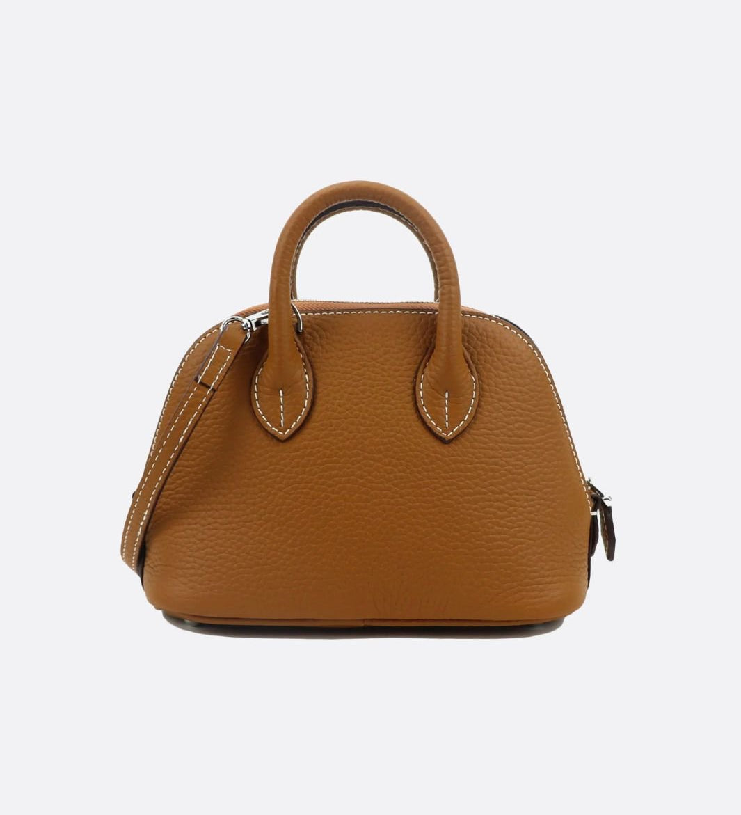 Aurora Dome Mini Handbag – Pebbled Top - Handle Bag with Detachable Strap - in Camel | Arvea Bags