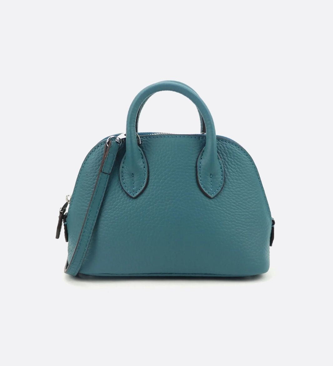Aurora Dome Mini Handbag – Pebbled Top - Handle Bag with Detachable Strap - in Duck Blue | Arvea Bags
