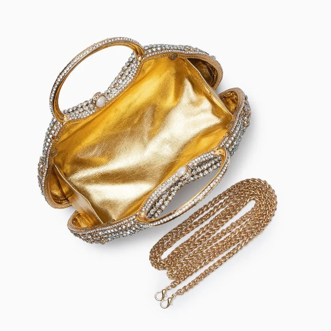 Aurora | Gold Crystal Embellished Evening Bag – Opulent & Dazzling - in | Arvea Bags