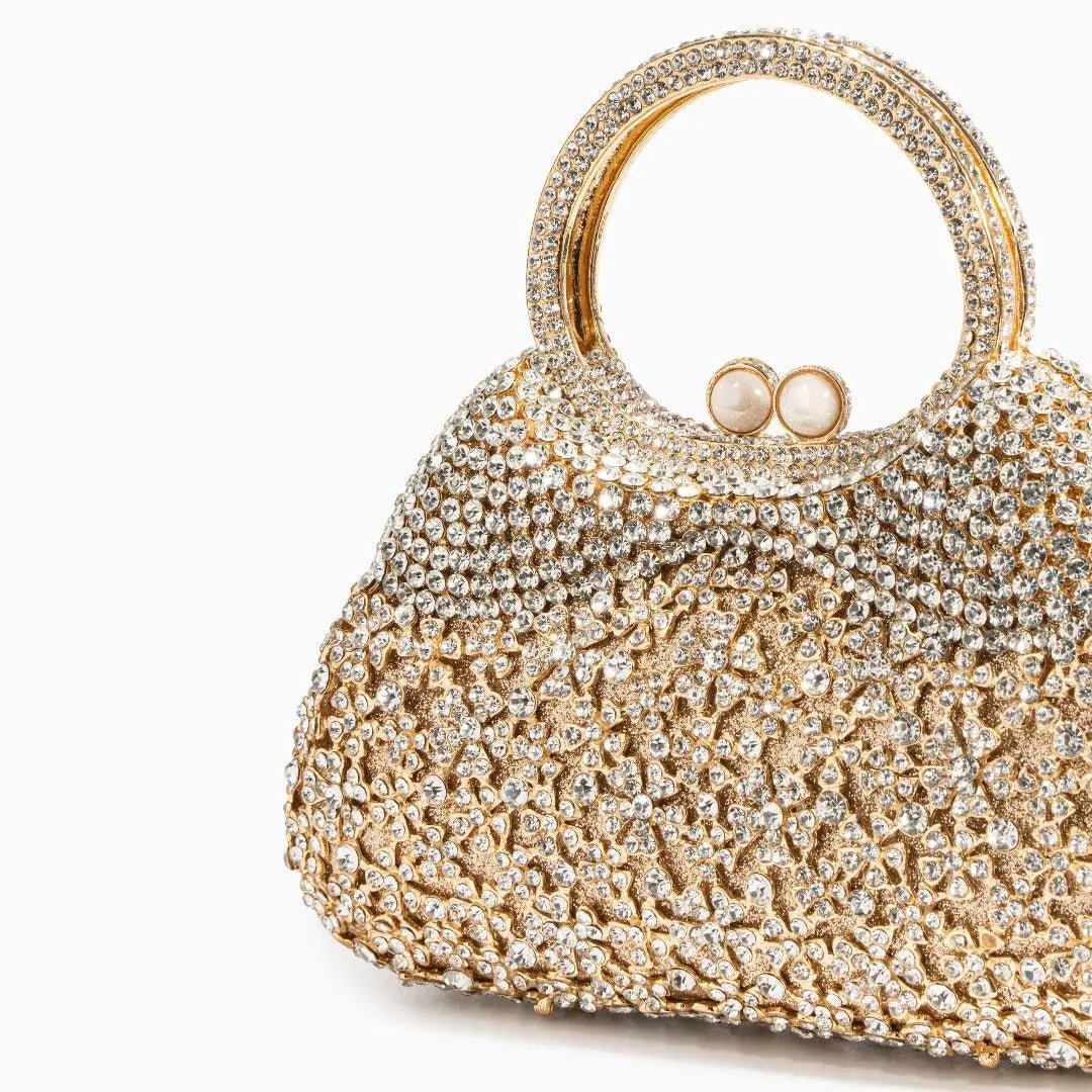 Aurora | Gold Crystal Embellished Evening Bag – Opulent & Dazzling - in | Arvea Bags