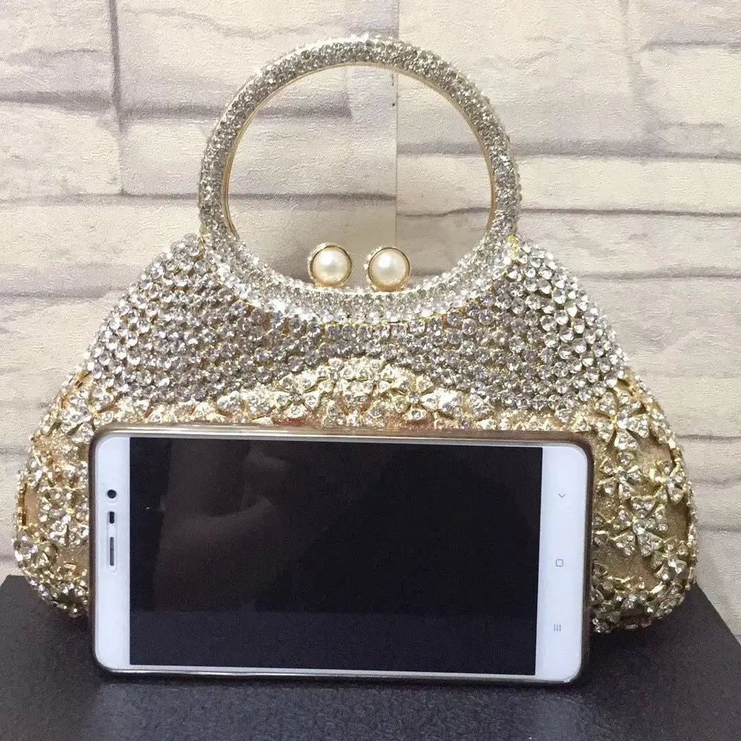 Aurora | Gold Crystal Embellished Evening Bag – Opulent & Dazzling - in | Arvea Bags