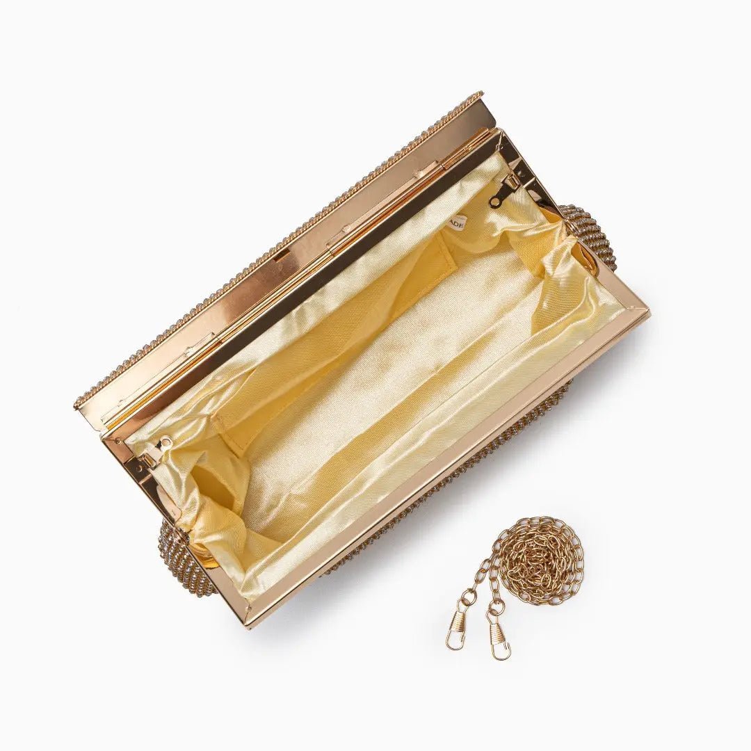 Aurora | Gold Crystal Mesh Evening Clutch – Luxe Radiance - in Gold | Arvea Bags