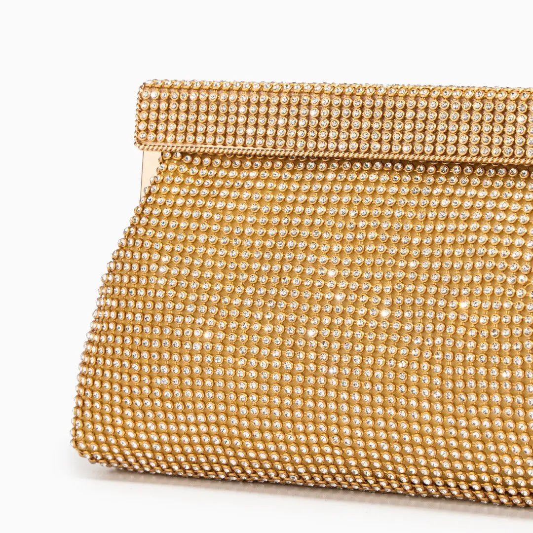 Aurora | Gold Crystal Mesh Evening Clutch – Luxe Radiance - in Gold | Arvea Bags