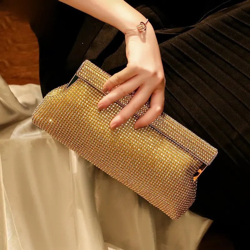 Aurora | Gold Crystal Mesh Evening Clutch – Luxe Radiance - in Gold | Arvea Bags