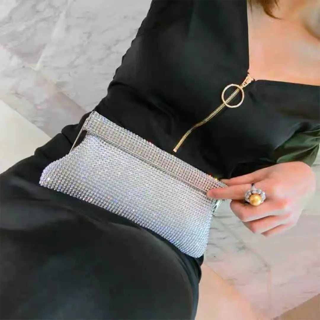 Aurora | Gold Crystal Mesh Evening Clutch – Luxe Radiance - in Silver | Arvea Bags
