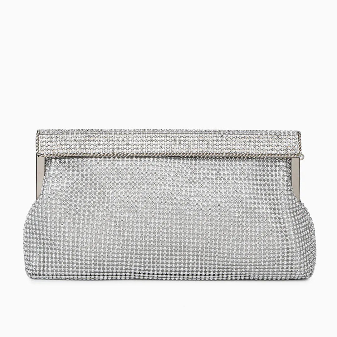 Aurora | Gold Crystal Mesh Evening Clutch – Luxe Radiance - in Silver | Arvea Bags
