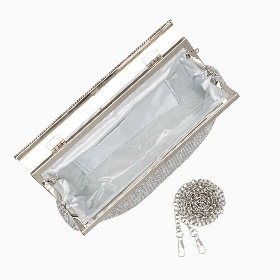 Aurora | Gold Crystal Mesh Evening Clutch – Luxe Radiance - in Silver | Arvea Bags